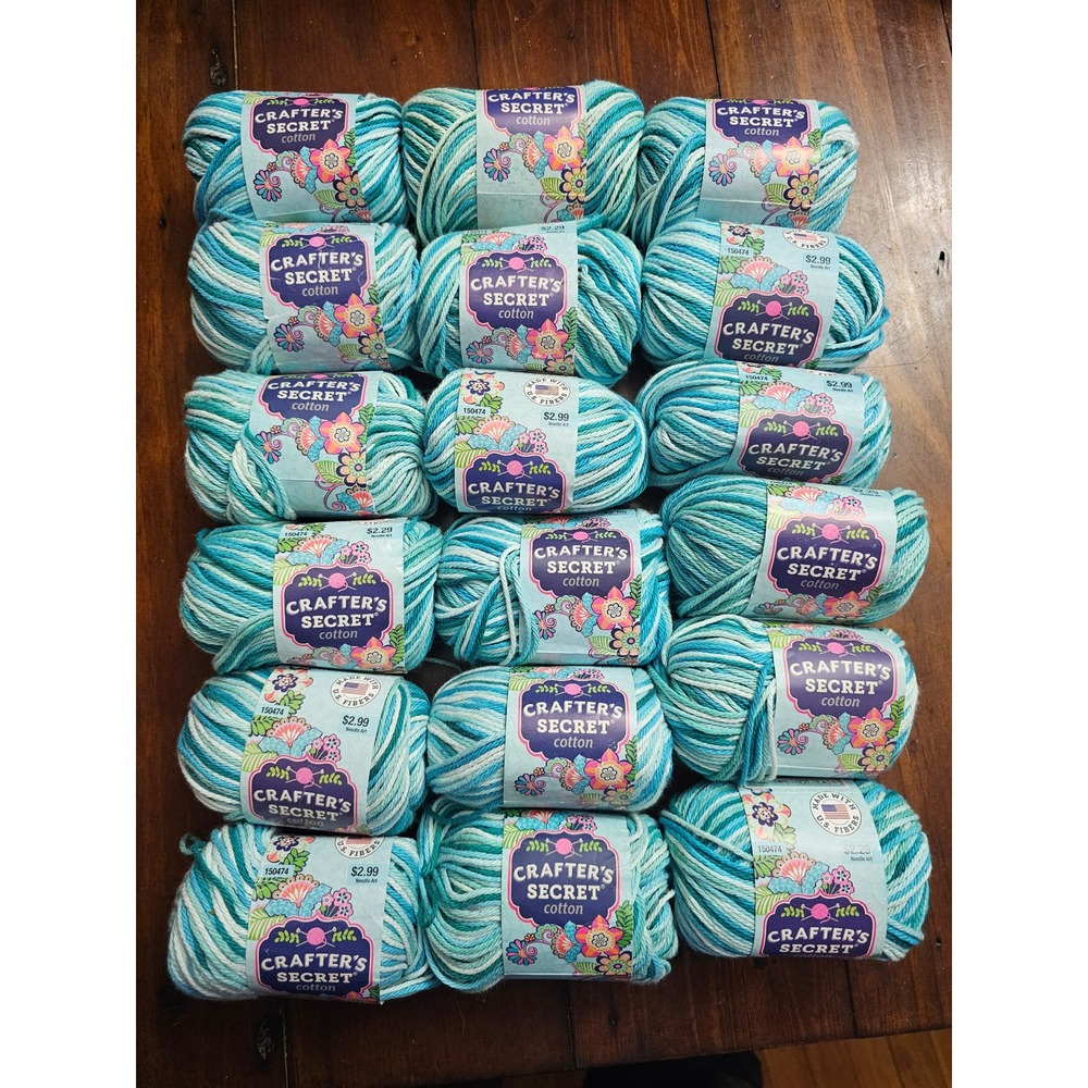 18 Skeins Crafters Secret Cotton Yarn Caribbean Blue Teal Variegated Bulk Lot